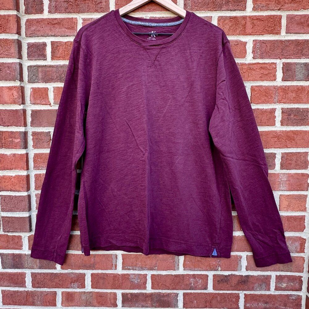 Calvin Klein Tee Mens Large Burgundy Long Sleeve Casual